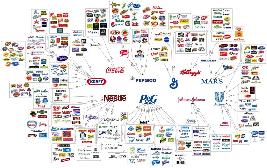 Food/beverage company massive chart...they're all owned by the same few people if you climb to the top. Almost everything in the entire world is now owned by just a few people/companies...