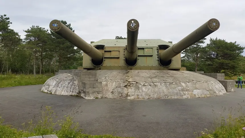 German Triple-Barreled Naval Turret During WW2 (Austrått Fort in Norway)